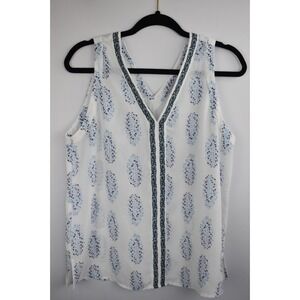 Loft Women's Tank Top, Blue and White Pattern, Size Medium